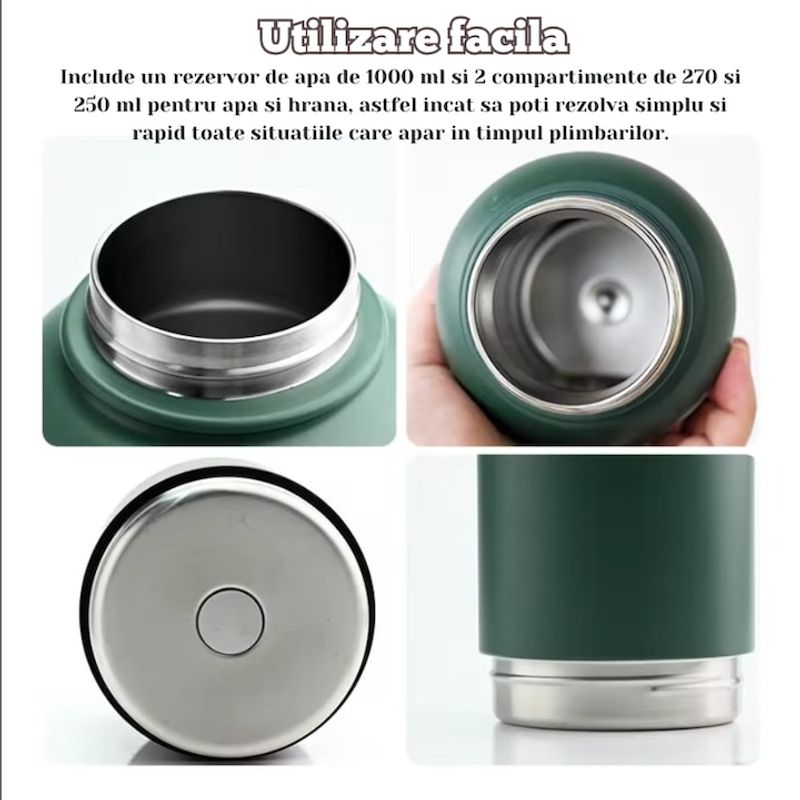 Casa si Gradina - Bucatarie si vesela - Accesorii bar - Termosuri si Cani termos - Sticla termos multifunctionala portabila 3 in 1 Lommad®, Otel Inoxidabil, Izolatie strat dublu cu vid, 1l - Infinity.ro