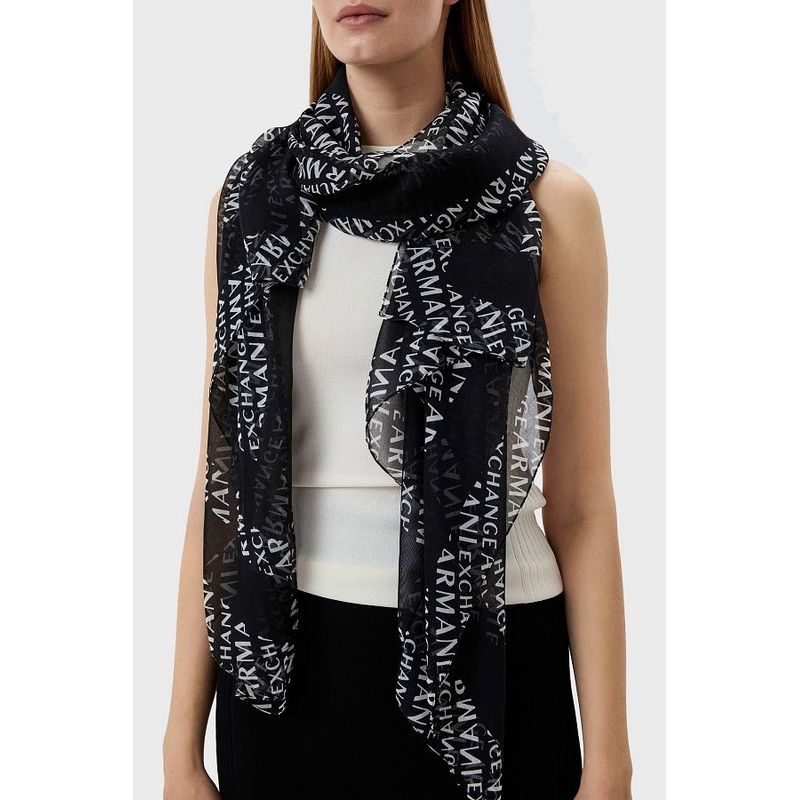 Fashion, accesorii si bijuterii - Femei - Accesorii femei - Esarfe si fulare femei - Esarfa dama Armani Exchange 944106 185 x 88 cm Negru | Alb - Infinity.ro