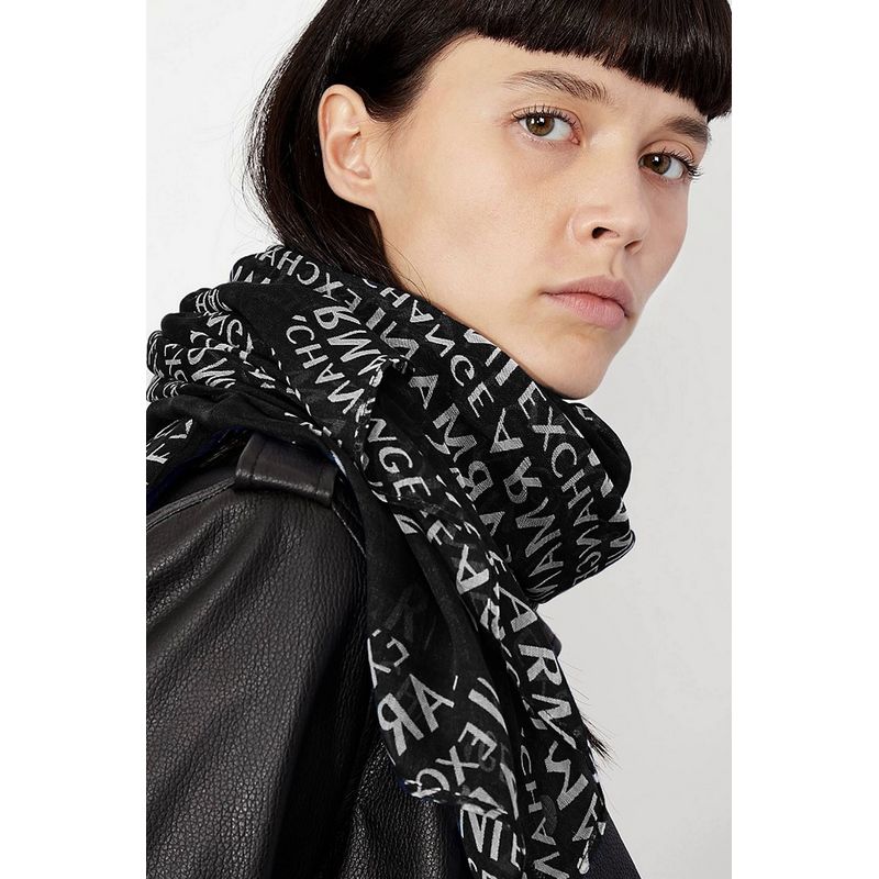 Fashion, accesorii si bijuterii - Femei - Accesorii femei - Esarfe si fulare femei - Esarfa dama Armani Exchange 944106 185 x 88 cm Negru | Alb - Infinity.ro