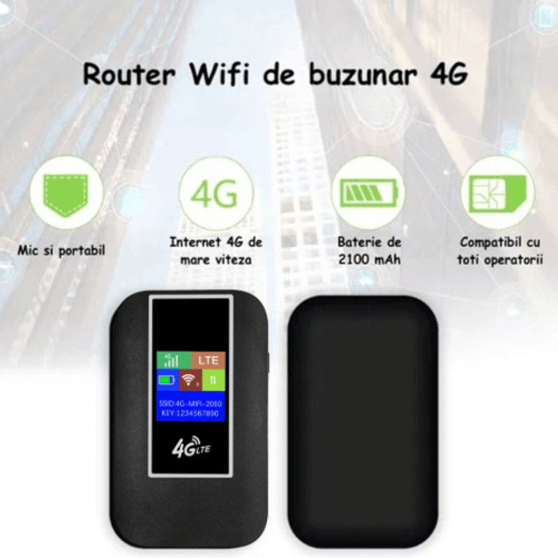 PC, gaming si accesorii - Retelistica - Wireless - Routere Wireless - Modem WIFI de buzunar 4G LTE, ambrasmart, Negru, Cu baterie si sloturi de card, Conexiune multipla, Ecran LCD, Type C - Infinity.ro