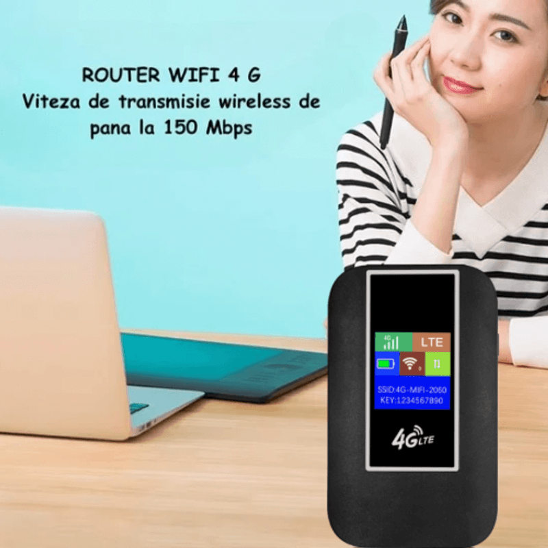 PC, gaming si accesorii - Retelistica - Wireless - Routere Wireless - Modem WIFI de buzunar 4G LTE, ambrasmart, Negru, Cu baterie si sloturi de card, Conexiune multipla, Ecran LCD, Type C - Infinity.ro