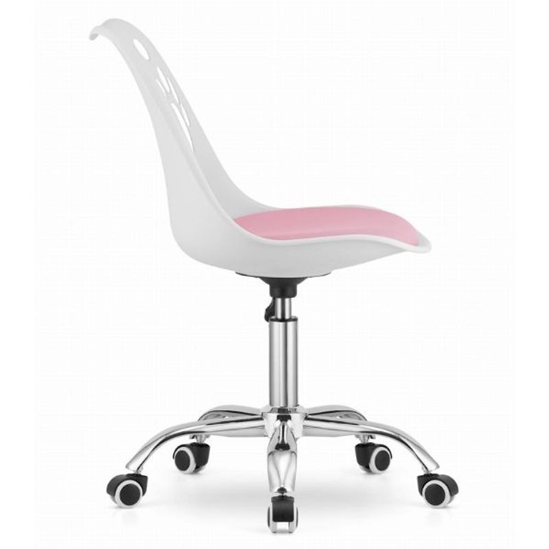 Casa si Gradina - Mobilier - Scaune si fotolii - Scaune - Scaun de Birou, Pivotant si Rotativ, Perna din Piele Ecologica si Sezut din PP, Cadru Metalic, 50 x 57 x 94 cm, Alb/Roz - Infinity.ro