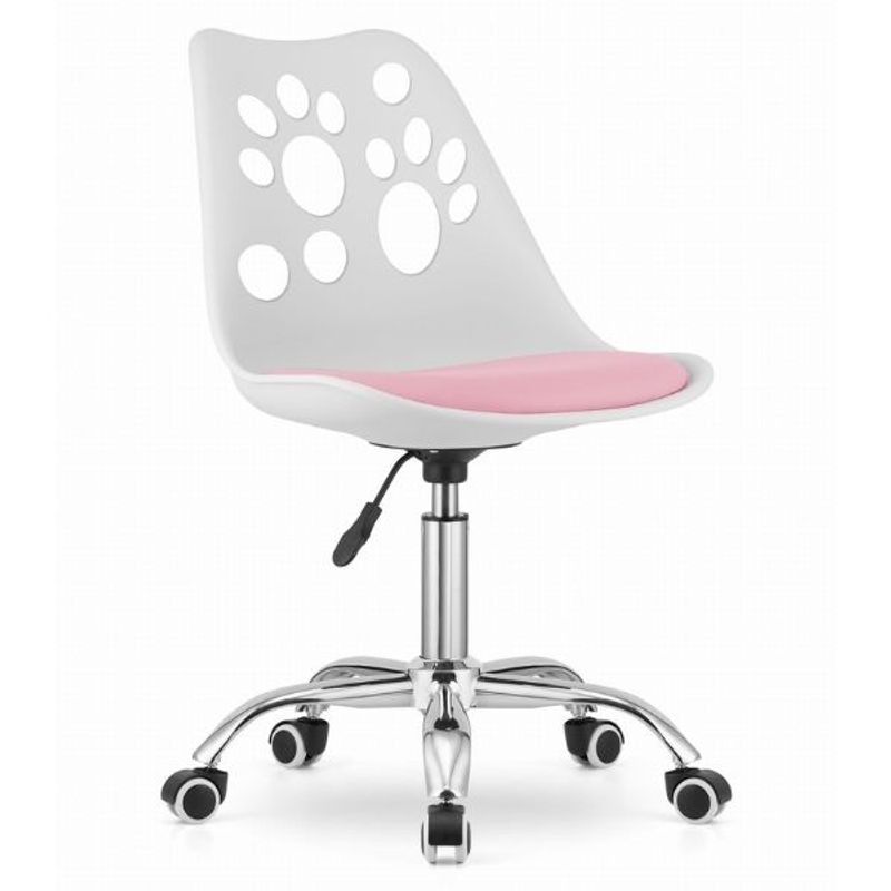 Casa si Gradina - Mobilier - Scaune si fotolii - Scaune - Scaun de Birou, Pivotant si Rotativ, Perna din Piele Ecologica si Sezut din PP, Cadru Metalic, 50 x 57 x 94 cm, Alb/Roz - Infinity.ro