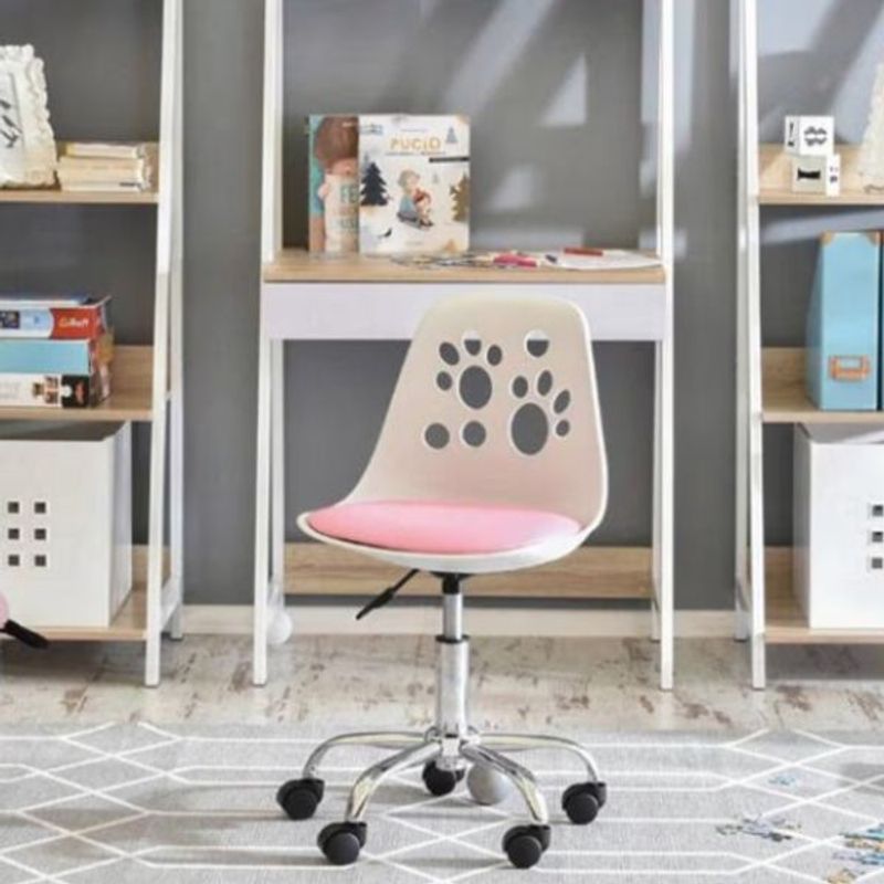 Casa si Gradina - Mobilier - Scaune si fotolii - Scaune - Scaun de Birou, Pivotant si Rotativ, Perna din Piele Ecologica si Sezut din PP, Cadru Metalic, 50 x 57 x 94 cm, Alb/Roz - Infinity.ro