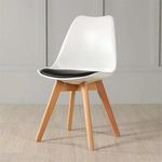 Casa si Gradina - Mobilier - Scaune si fotolii - Scaune - Set 2 Scaune cu Picioare din Lemn de Fag, Sezut din PP si Perna din Piele Ecologica, 49 x 43 x 82 cm, Alb cu Negru - Infinity.ro