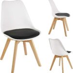 Casa si Gradina - Mobilier - Scaune si fotolii - Scaune - Set 2 Scaune cu Picioare din Lemn de Fag, Sezut din PP si Perna din Piele Ecologica, 49 x 43 x 82 cm, Alb cu Negru - Infinity.ro