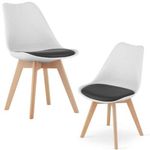 Casa si Gradina - Mobilier - Scaune si fotolii - Scaune - Set 2 Scaune cu Picioare din Lemn de Fag, Sezut din PP si Perna din Piele Ecologica, 49 x 43 x 82 cm, Alb cu Negru - Infinity.ro