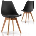 Casa si Gradina - Mobilier - Scaune si fotolii - Scaune - Set 2 Scaune cu Picioare din Lemn de Fag, Sezut din PP si Perna din Piele Ecologica, 49 x 43 x 82 cm, Negru cu Maro - Infinity.ro