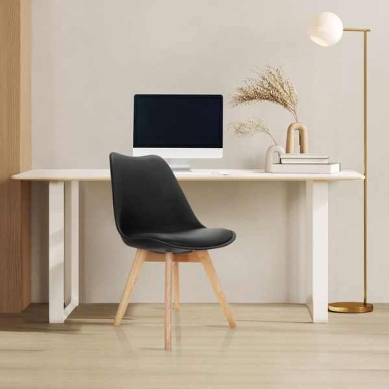 Casa si Gradina - Mobilier - Scaune si fotolii - Scaune - Set 2 Scaune cu Picioare din Lemn de Fag, Sezut din PP si Perna din Piele Ecologica, 49 x 43 x 82 cm, Negru cu Maro - Infinity.ro