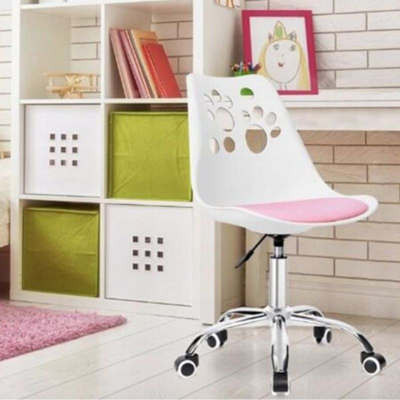 Casa si Gradina - Mobilier - Scaune si fotolii - Scaune - Scaun de Birou, Pivotant si Rotativ, Perna din Piele Ecologica si Sezut din PP, Cadru Metalic, 50 x 57 x 94 cm, Alb/Roz - Infinity.ro
