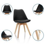 Casa si Gradina - Mobilier - Scaune si fotolii - Scaune - Set 2 Scaune cu Picioare din Lemn de Fag, Sezut din PP si Perna din Piele Ecologica, 49 x 43 x 82 cm, Negru cu Maro - Infinity.ro