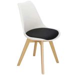 Casa si Gradina - Mobilier - Scaune si fotolii - Scaune - Set 2 Scaune cu Picioare din Lemn de Fag, Sezut din PP si Perna din Piele Ecologica, 49 x 43 x 82 cm, Alb cu Negru - Infinity.ro