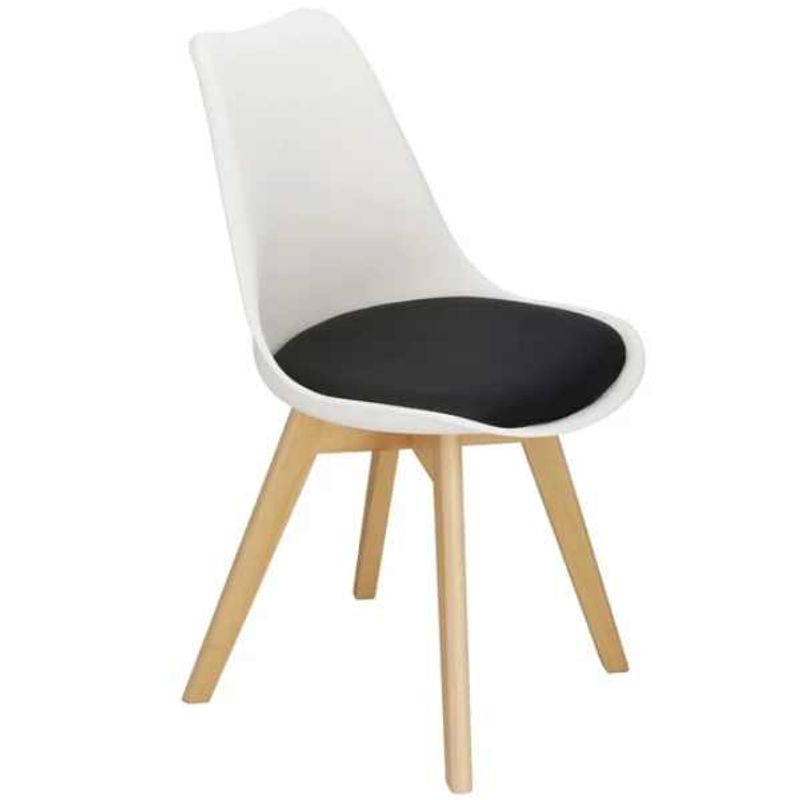 Casa si Gradina - Mobilier - Scaune si fotolii - Scaune - Set 2 Scaune cu Picioare din Lemn de Fag, Sezut din PP si Perna din Piele Ecologica, 49 x 43 x 82 cm, Alb cu Negru - Infinity.ro