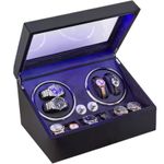 Fashion, accesorii si bijuterii - Femei - Bijuterii femei - Cutii bijuterii - Cutie intors ceasuri automatice, Luxury 4+6, Ava-Stars ®, Interior din catifea gri inchis, cu LED, Negru - Infinity.ro