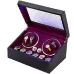 Fashion, accesorii si bijuterii - Femei - Bijuterii femei - Cutii bijuterii - Cutie intors ceasuri automatice, Luxury 4+6, Ava-Stars ®, Interior din catifea rosie, cu LED, Negru - Infinity.ro