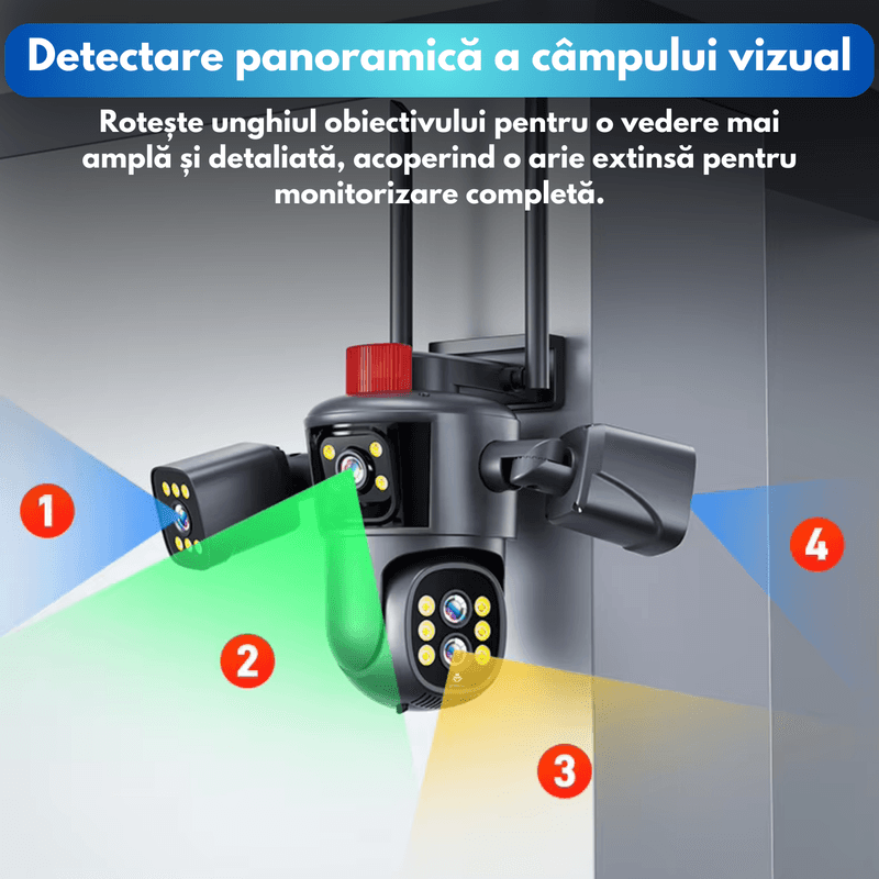Laptop, Telefoane si Tablete - Wearables si gadgeturi - Gadgeturi - Dispozitive spionaj - Camera de supraveghere tripla, P8, 16MP, 720 grade, ultra HD 8K, Wi-Fi, vedere nocturna, senzor de miscare, alarma - Infinity.ro
