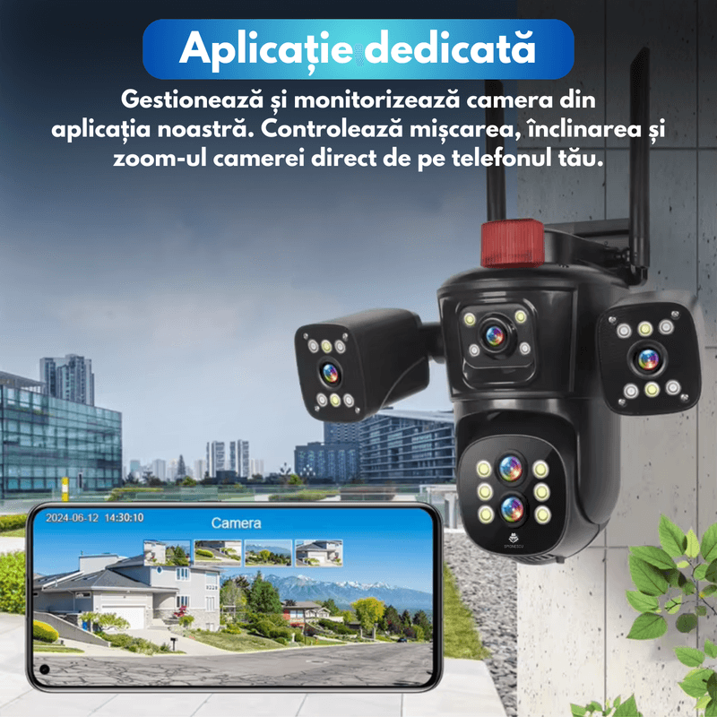 Laptop, Telefoane si Tablete - Wearables si gadgeturi - Gadgeturi - Dispozitive spionaj - Camera de supraveghere tripla, P8, 16MP, 720 grade, ultra HD 8K, Wi-Fi, vedere nocturna, senzor de miscare, alarma - Infinity.ro