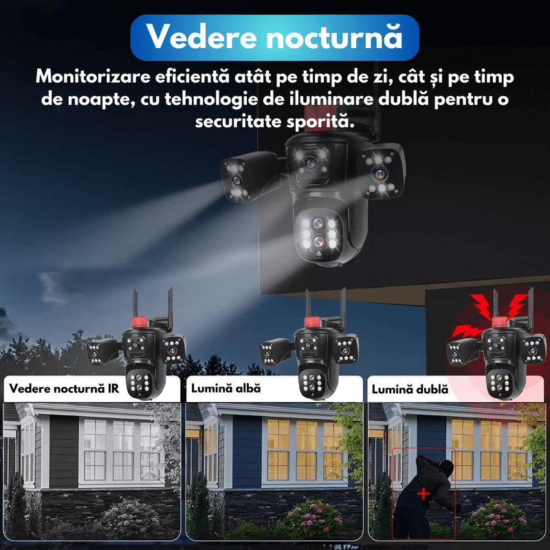 Laptop, Telefoane si Tablete - Wearables si gadgeturi - Gadgeturi - Dispozitive spionaj - Camera de supraveghere tripla, P8, 16MP, 720 grade, ultra HD 8K, Wi-Fi, vedere nocturna, senzor de miscare, alarma - Infinity.ro