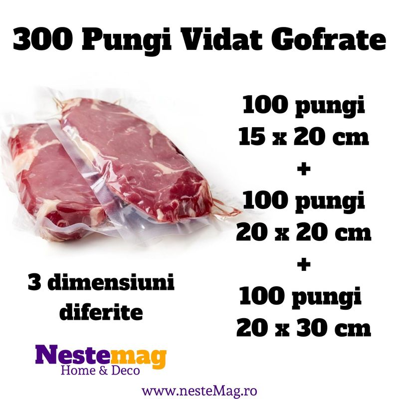 Market - Curatenie si intretinere casa - Produse bucatarie - Pungi si folii alimentare - 300 Pungi Vidat Gofrate pentru alimente, 3 dimensiuni diferite - Infinity.ro
