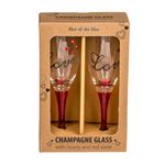 Casa si Gradina - Bucatarie si vesela - Cani si pahare - Pahare - Set 2 pahare, de sampanie, cu inimioare, baza rosie, mesaj Love, 20 cm - Infinity.ro