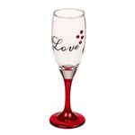 Casa si Gradina - Bucatarie si vesela - Cani si pahare - Pahare - Set 2 pahare, de sampanie, cu inimioare, baza rosie, mesaj Love, 20 cm - Infinity.ro
