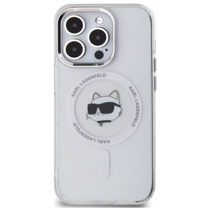 Laptop, Telefoane si Tablete - Telefoane mobile si accesorii - Accesorii Telefoane - Huse telefoane - Husa pentru iPhone 13 Pro - Karl Lagerfeld IML MagSafe (KLHMP13LHLSCHH) - Alb Metal Choupette`s Head - Infinity.ro