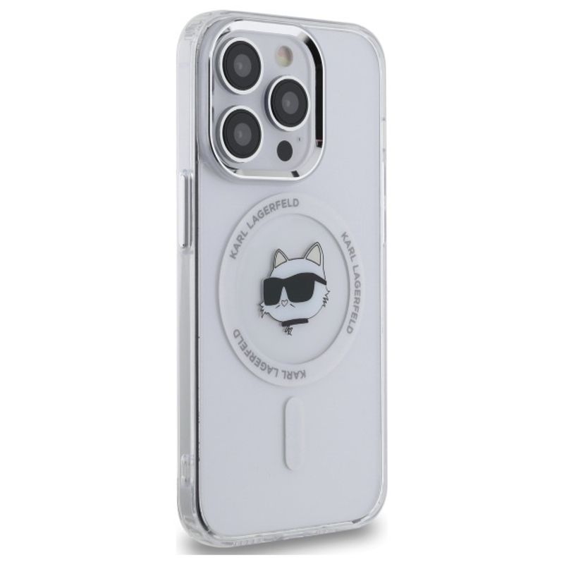 Laptop, Telefoane si Tablete - Telefoane mobile si accesorii - Accesorii Telefoane - Huse telefoane - Husa pentru iPhone 13 Pro - Karl Lagerfeld IML MagSafe (KLHMP13LHLSCHH) - Alb Metal Choupette`s Head - Infinity.ro