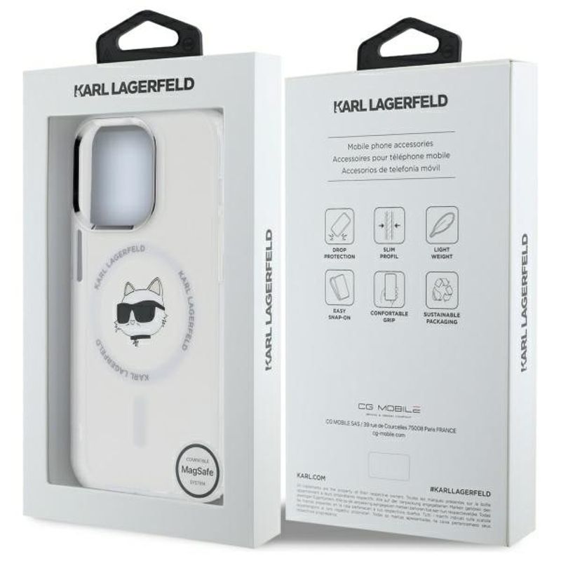 Laptop, Telefoane si Tablete - Telefoane mobile si accesorii - Accesorii Telefoane - Huse telefoane - Husa pentru iPhone 13 Pro - Karl Lagerfeld IML MagSafe (KLHMP13LHLSCHH) - Alb Metal Choupette`s Head - Infinity.ro