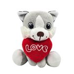 Jucarii, Copii si Bebe - Jucarii si jocuri - Jucarii de plus - Jucarie din plus, catelus cu inimioara, culoarea gri, 15 cm - Infinity.ro