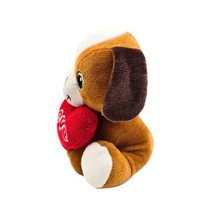 Jucarie din plus, catelus cu inimioara, culoarea maro, 15 cm