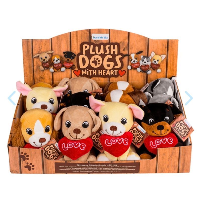 Jucarii, Copii si Bebe - Jucarii si jocuri - Jucarii de plus - Jucarie din plus, catelus cu inimioara, culoarea crem, 15 cm - Infinity.ro