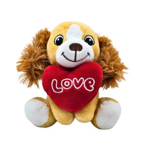 Jucarie din plus, catelus cu inimioara, culoarea somon, 15 cm