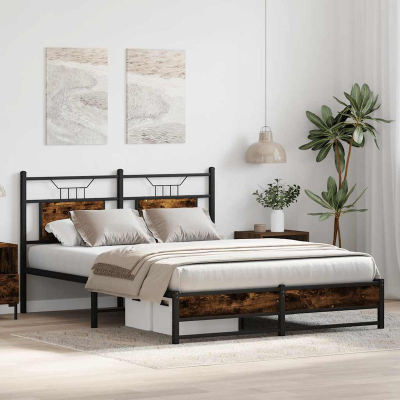 Casa si Gradina - Mobilier - Paturi si accesorii - Paturi - Cadru pat fara saltea stejar afumat, 140x190 cm, lemn prelucrat - Infinity.ro