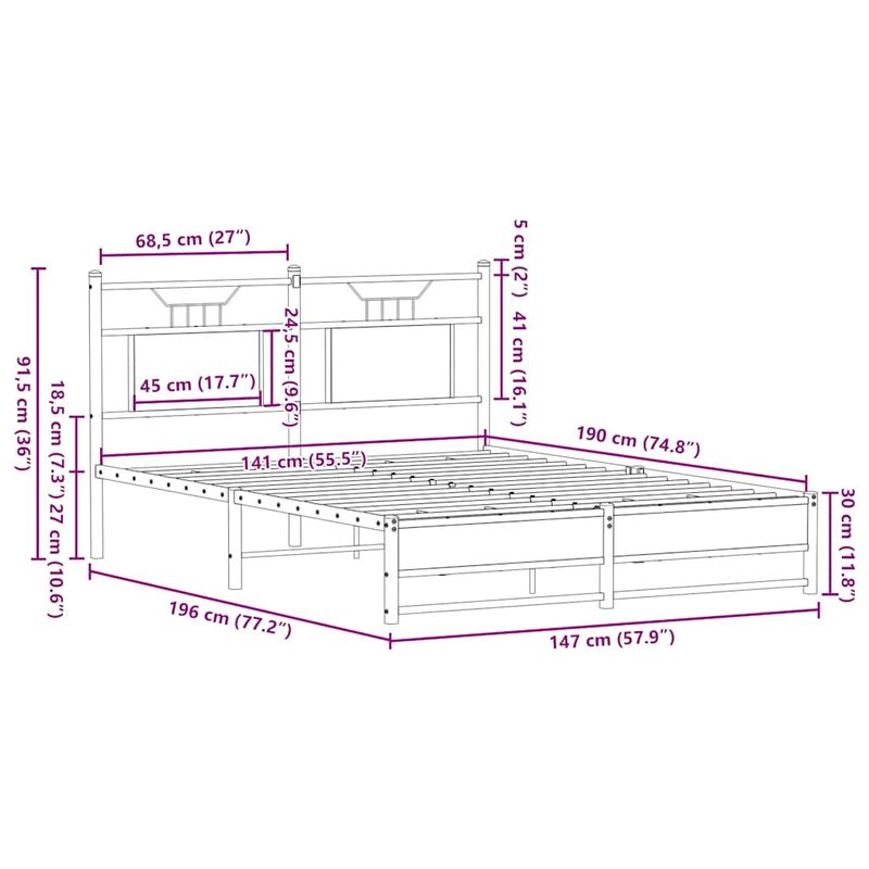 Casa si Gradina - Mobilier - Paturi si accesorii - Paturi - Cadru pat fara saltea stejar afumat, 140x190 cm, lemn prelucrat - Infinity.ro