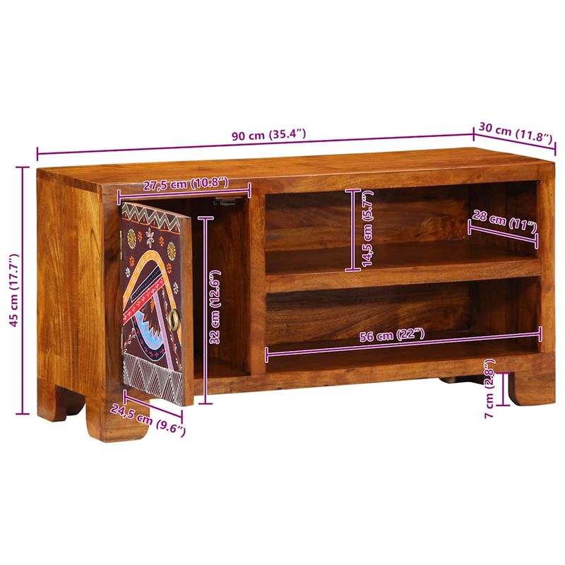 Casa si Gradina - Mobilier - Dulapuri si sifoniere - Dulapuri - Dulap TV multicolor 90x30x45 din lemn masiv de salcam - Infinity.ro