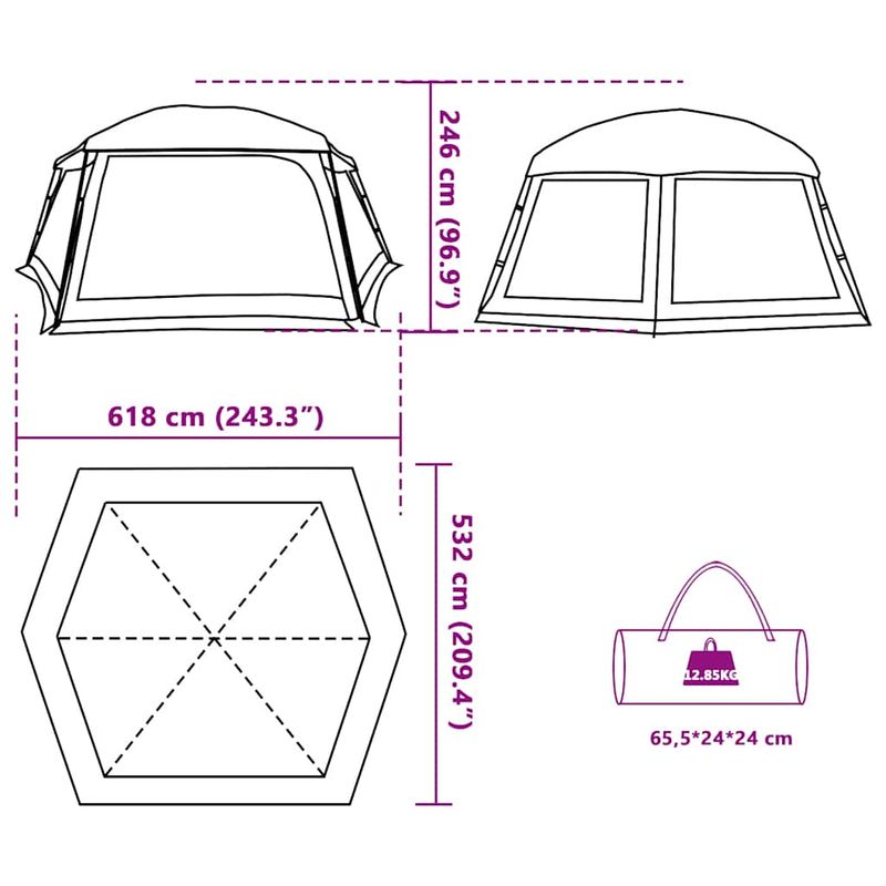 Sport si Outdoor - Camping - Corturi camping - Cort de piscina cu pereti detasabili cu acoperis și plasa gri, mărime 618x532 cm - Infinity.ro