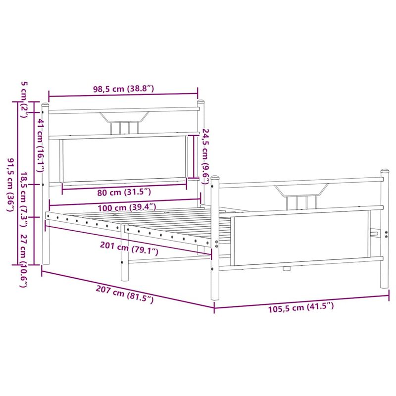 Casa si Gradina - Mobilier - Paturi si accesorii - Paturi - Cadru pat fara saltea stejar fumuriu 100x200 cm lemn prelucrat - Infinity.ro