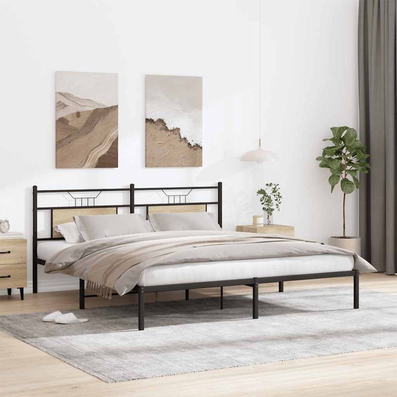 Casa si Gradina - Mobilier - Paturi si accesorii - Paturi - Cadru de pat fara saltea Stejar Sonoma 183x203cm Lemn prelucrat, model cu tăblie - Infinity.ro