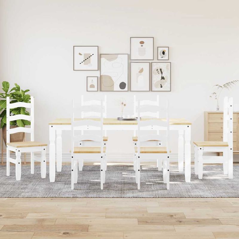 Casa si Gradina - Mobilier - Seturi de mobilier - Seturi mese si scaune - Set de sufragerie din 7 piese Panama din lemn masiv de pin alb - Infinity.ro