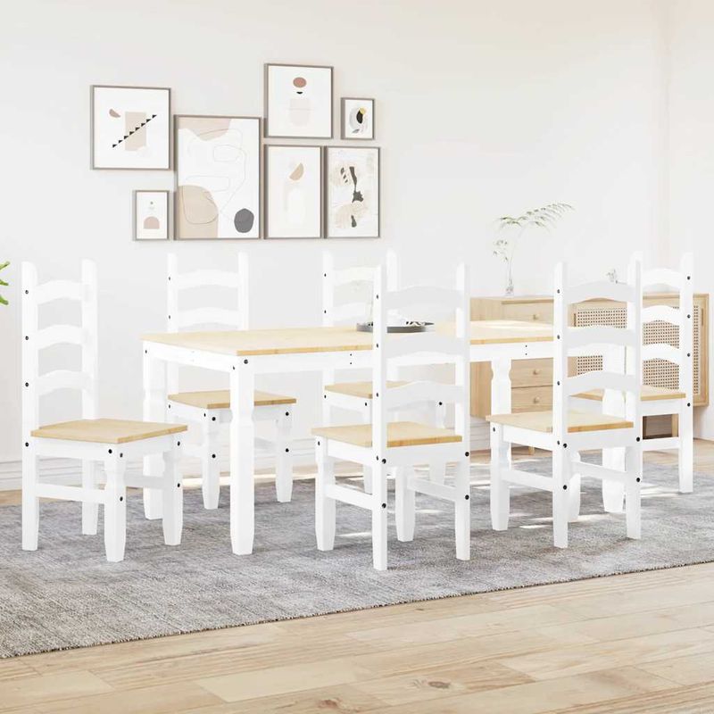 Casa si Gradina - Mobilier - Seturi de mobilier - Seturi mese si scaune - Set de sufragerie din 7 piese Panama din lemn masiv de pin alb - Infinity.ro