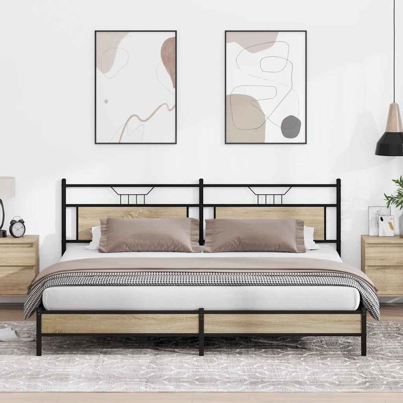 Casa si Gradina - Mobilier - Paturi si accesorii - Paturi - Cadru pat metalic fara saltea, stejar sonoma, 200x200 cm - Infinity.ro