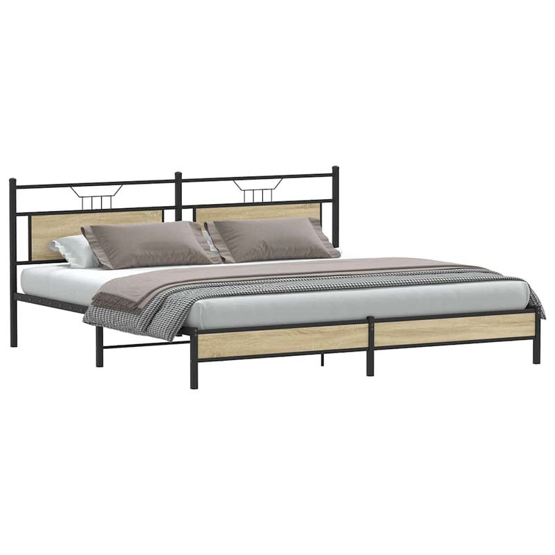 Casa si Gradina - Mobilier - Paturi si accesorii - Paturi - Cadru pat metalic fara saltea, stejar sonoma, 200x200 cm - Infinity.ro