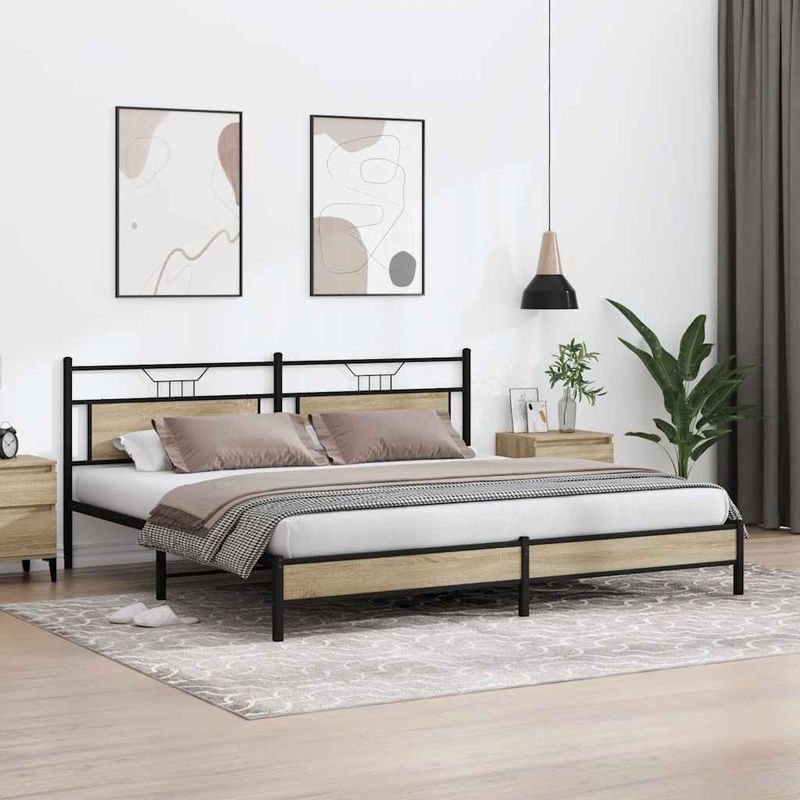 Casa si Gradina - Mobilier - Paturi si accesorii - Paturi - Cadru pat metalic fara saltea, stejar sonoma, 200x200 cm - Infinity.ro