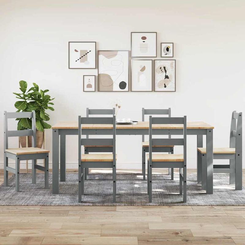 Casa si Gradina - Mobilier - Seturi de mobilier - Seturi mese si scaune - Set de sufragerie din 7 piese Panama din lemn masiv de pin gri - Infinity.ro