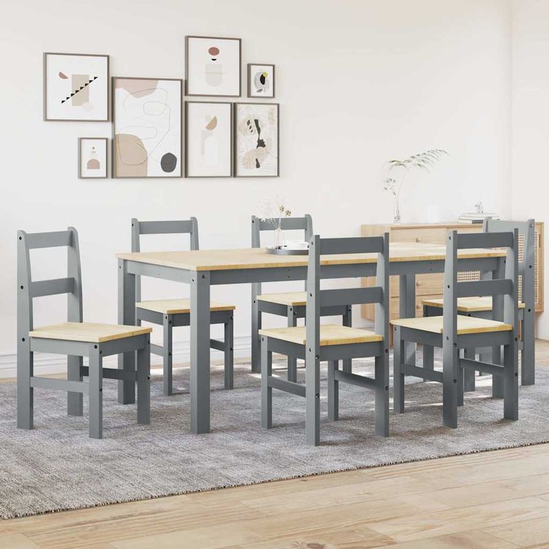Casa si Gradina - Mobilier - Seturi de mobilier - Seturi mese si scaune - Set de sufragerie din 7 piese Panama din lemn masiv de pin gri - Infinity.ro