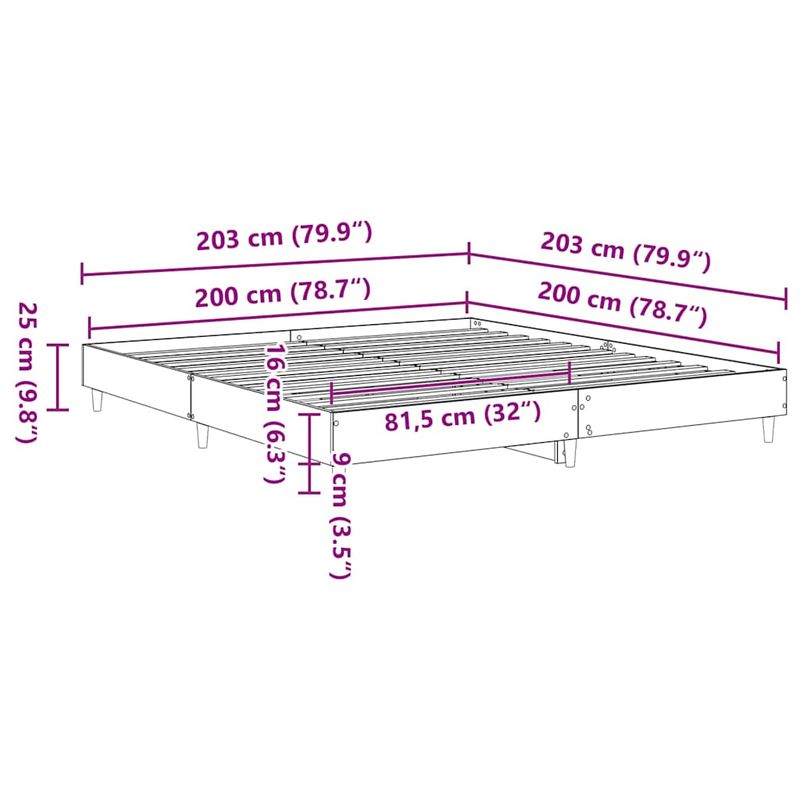 Casa si Gradina - Mobilier - Paturi si accesorii - Paturi - Cadru pat fara saltea Stejar afumat 200x200 cm Lemn prelucrat - Infinity.ro