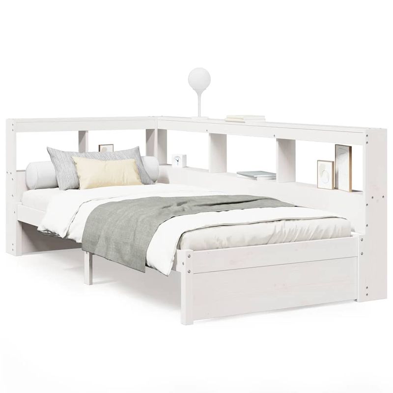 Casa si Gradina - Mobilier - Paturi si accesorii - Paturi - Pat cu biblioteca fara saltea, alb, 75x190 cm, lemn masiv pin - Infinity.ro