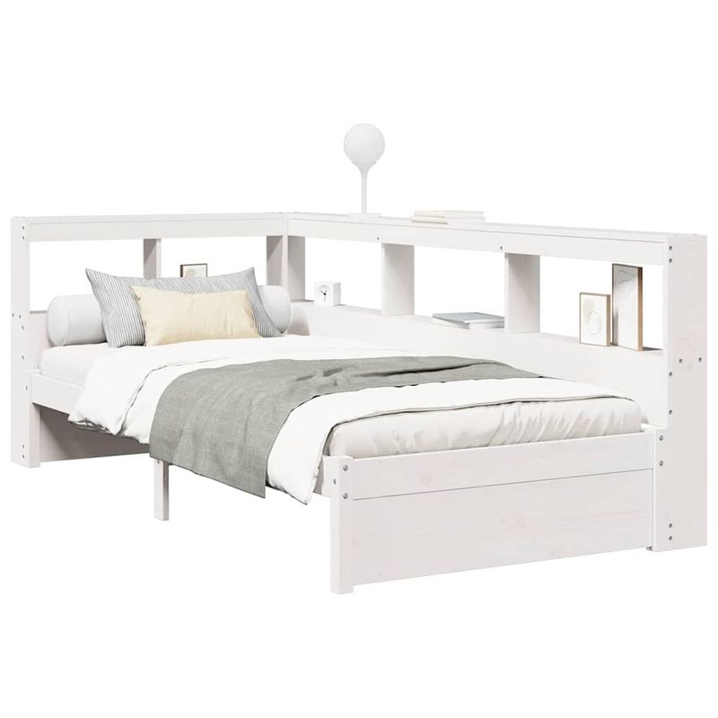 Casa si Gradina - Mobilier - Paturi si accesorii - Paturi - Pat cu biblioteca fara saltea, alb, 75x190 cm, lemn masiv pin - Infinity.ro