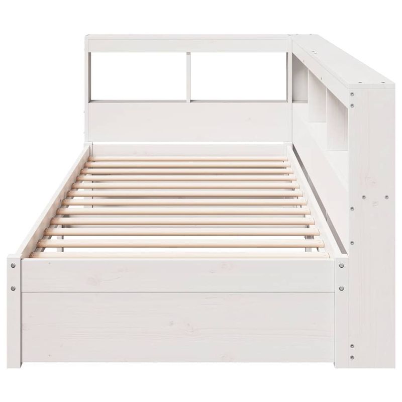 Casa si Gradina - Mobilier - Paturi si accesorii - Paturi - Pat cu biblioteca fara saltea, alb, 75x190 cm, lemn masiv pin - Infinity.ro