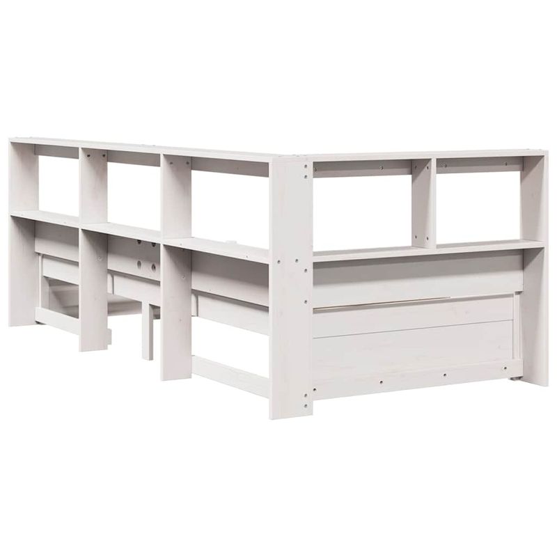 Casa si Gradina - Mobilier - Paturi si accesorii - Paturi - Pat cu biblioteca fara saltea, alb, 75x190 cm, lemn masiv pin - Infinity.ro